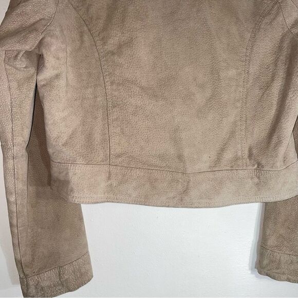 Dollhouse L Suede Leather Jacket Tan Ruffle Coat - Picture 9 of 10
